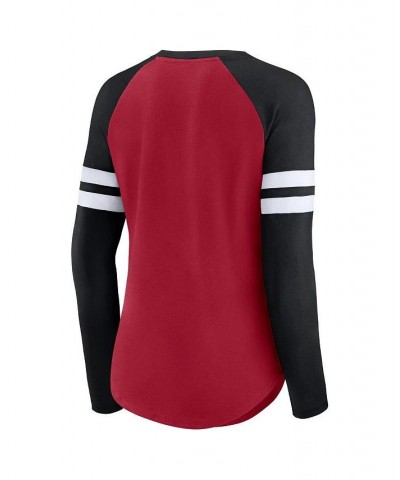 Women's Branded Red Black Atlanta Falcons True to Form Raglan Lace-Up V-Neck Long Sleeve T-shirt Red, Black $31.89 Tops