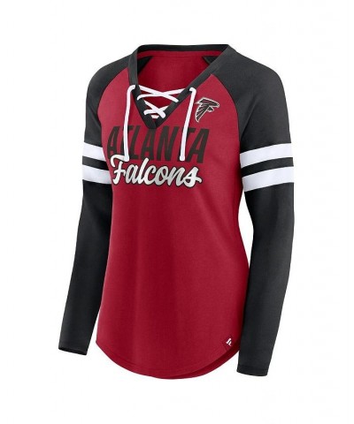 Women's Branded Red Black Atlanta Falcons True to Form Raglan Lace-Up V-Neck Long Sleeve T-shirt Red, Black $31.89 Tops