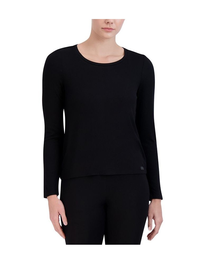 Women's Ribbed Long-Sleeve Sleep Tee Black $16.32 Sleepwear