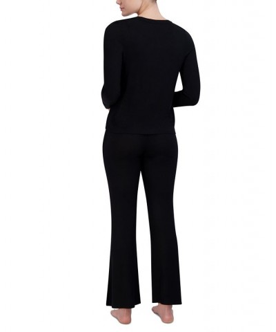 Women's Ribbed Long-Sleeve Sleep Tee Black $16.32 Sleepwear