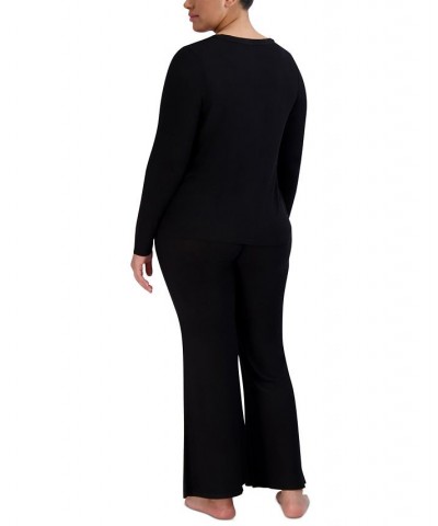 Women's Ribbed Long-Sleeve Sleep Tee Black $16.32 Sleepwear