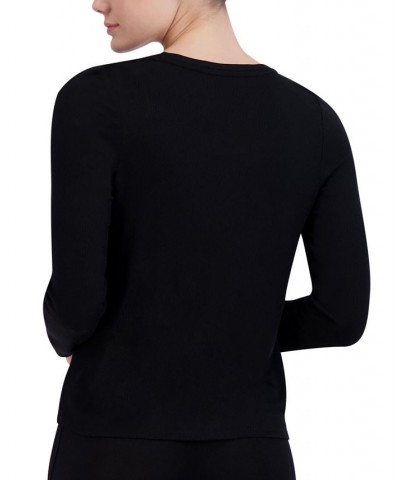 Women's Ribbed Long-Sleeve Sleep Tee Black $16.32 Sleepwear