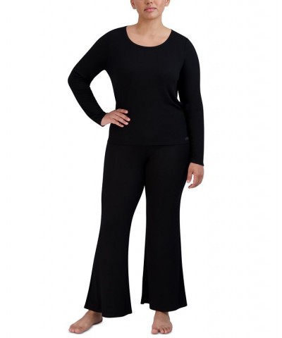 Women's Ribbed Long-Sleeve Sleep Tee Black $16.32 Sleepwear