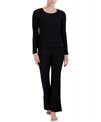 Women's Ribbed Long-Sleeve Sleep Tee Black $16.32 Sleepwear