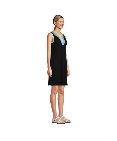 Women's Cotton Jersey Sleeveless Swim Cover-up Dress Black/turquoise/white $27.47 Swimsuits