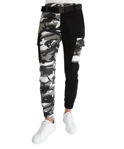 Juniors' Belted Two-Tone Camp Joggers Black $25.92 Pants