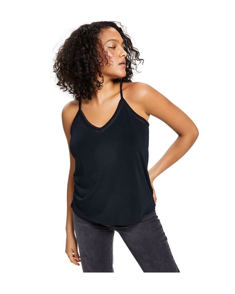 Knit Mesh Cami Tank Top Black $11.90 Tops