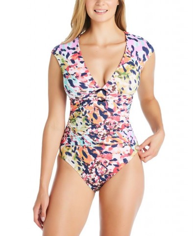 Women's Party Animal Cap-Sleeve One-Piece Swimsuit Multi $59.40 Swimsuits