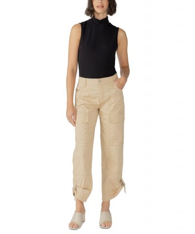 Women's Cali Solid Roll-Tab-Cuffs Cargo Pants Tan/Beige $32.78 Pants