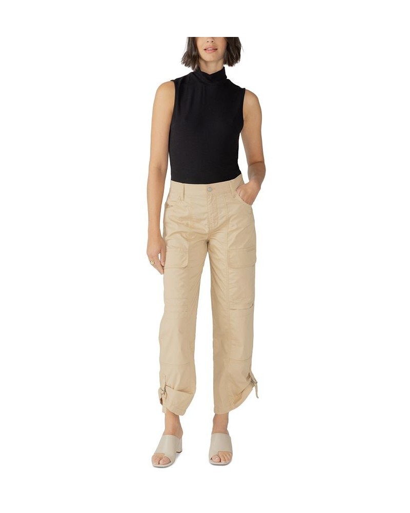 Women's Cali Solid Roll-Tab-Cuffs Cargo Pants Tan/Beige $32.78 Pants