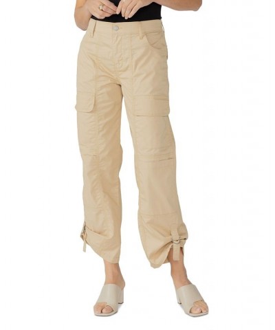 Women's Cali Solid Roll-Tab-Cuffs Cargo Pants Tan/Beige $32.78 Pants