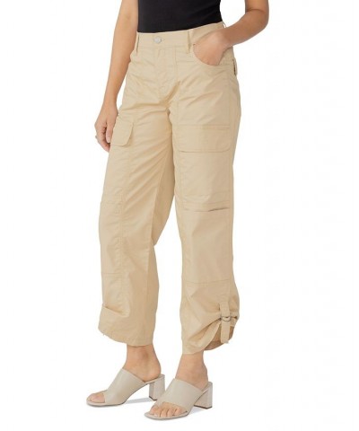 Women's Cali Solid Roll-Tab-Cuffs Cargo Pants Tan/Beige $32.78 Pants