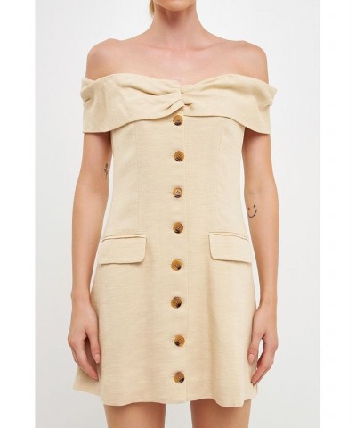 Women's Off Shoulder Linen Dress Ivory $73.60 Dresses
