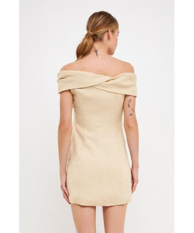 Women's Off Shoulder Linen Dress Ivory $73.60 Dresses