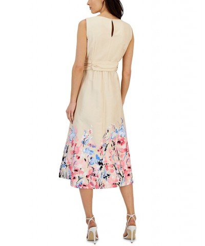 Women's Floral-Print Belted Midi Dress Crema Multi $47.68 Dresses