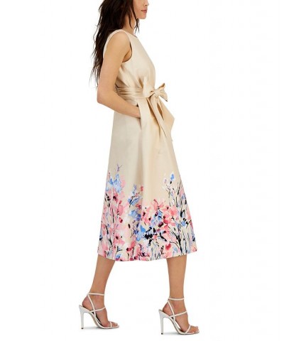 Women's Floral-Print Belted Midi Dress Crema Multi $47.68 Dresses