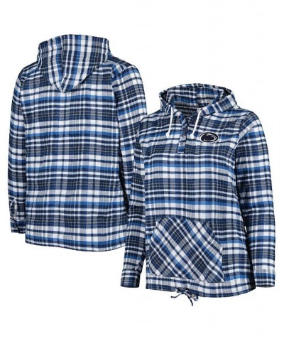Women's Navy Gray Penn State Nittany Lions Plus Size Mainstay Plaid Henley Raglan Pullover Hoodie Blue $38.49 Sweatshirts