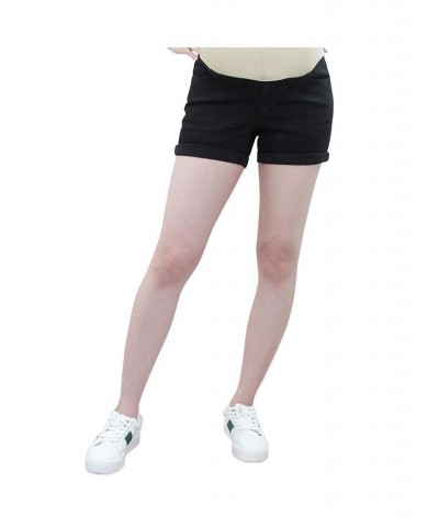 Rolled Black Maternity Denim Short with Belly Band Black $13.75 Shorts