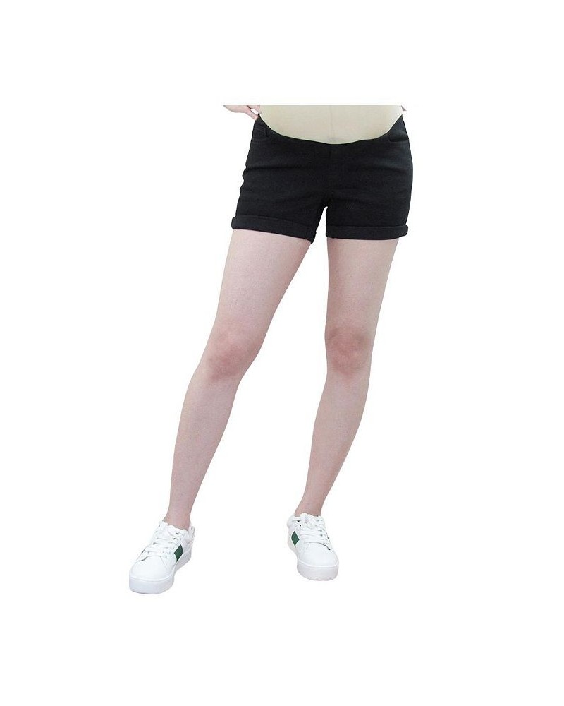 Rolled Black Maternity Denim Short with Belly Band Black $13.75 Shorts