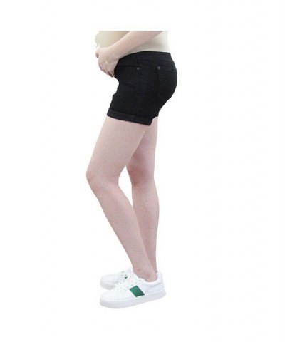 Rolled Black Maternity Denim Short with Belly Band Black $13.75 Shorts