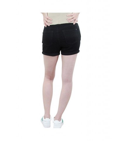 Rolled Black Maternity Denim Short with Belly Band Black $13.75 Shorts