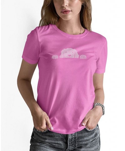 Women's Peeking Dog Word Art T-shirt Pink $14.70 Tops