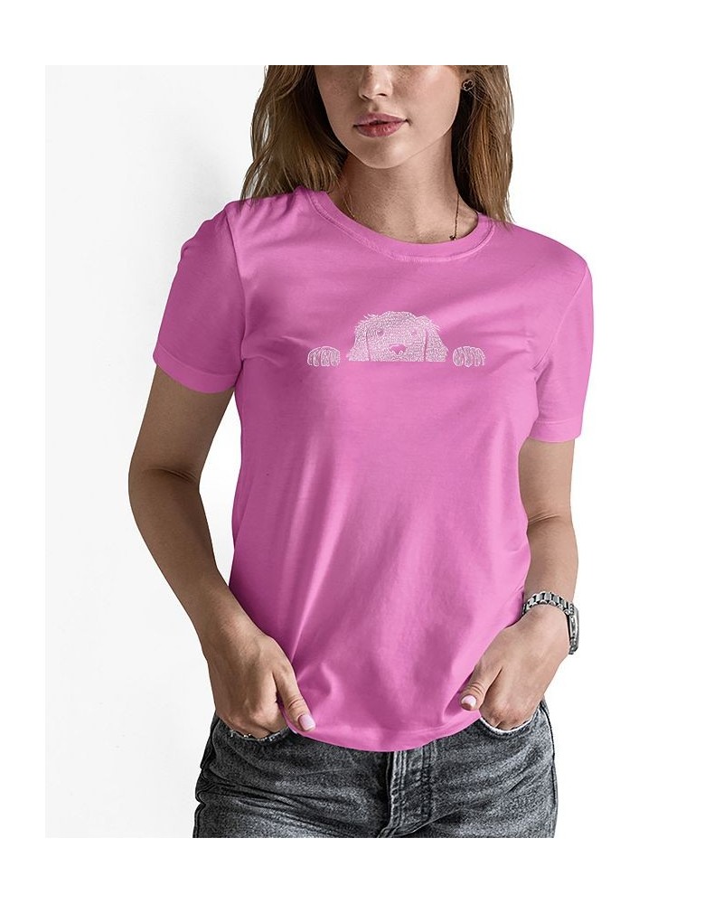 Women's Peeking Dog Word Art T-shirt Pink $14.70 Tops