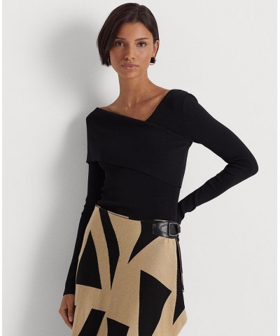 Petite Asymmetrical Neck Sweater Black $37.06 Sweaters