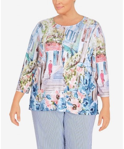 Plus Size Peace of Mind Scenic Three-Quarter Length Knit Top Multi $37.49 Tops