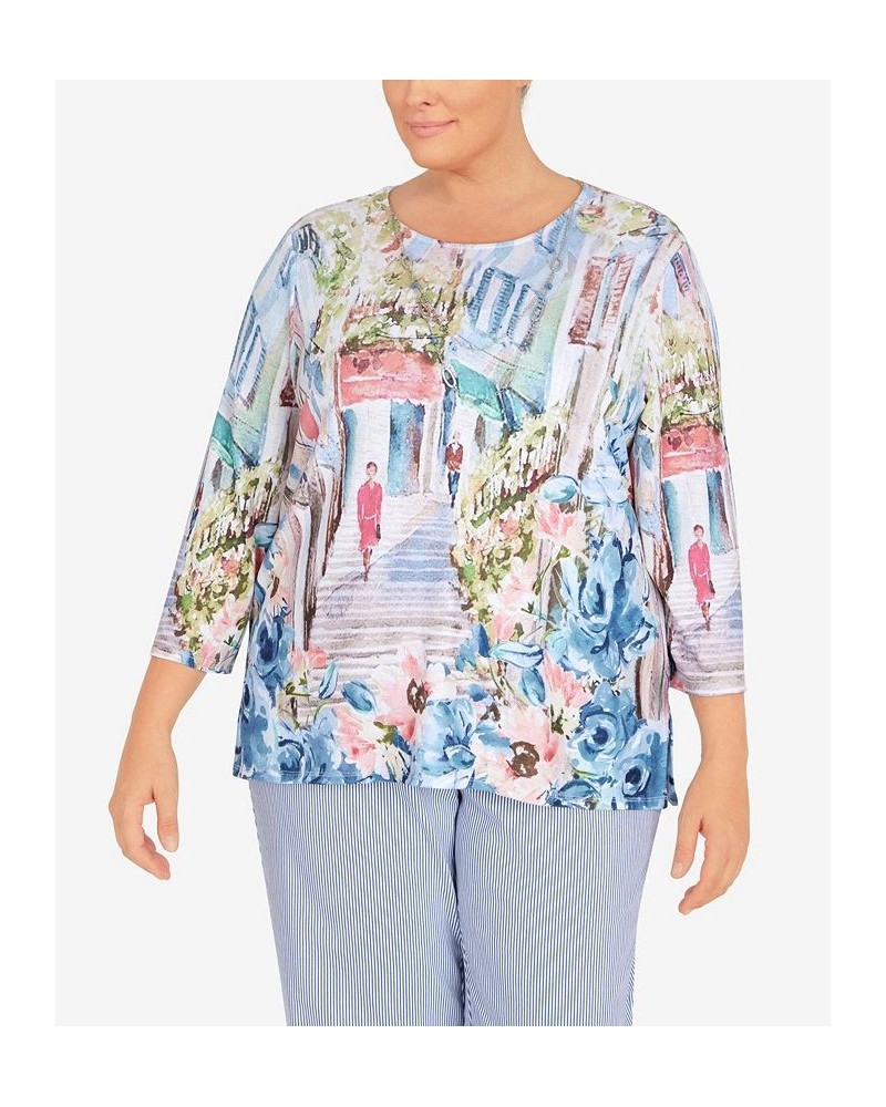 Plus Size Peace of Mind Scenic Three-Quarter Length Knit Top Multi $37.49 Tops