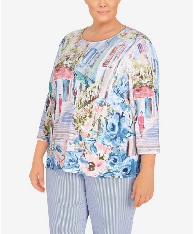 Plus Size Peace of Mind Scenic Three-Quarter Length Knit Top Multi $37.49 Tops