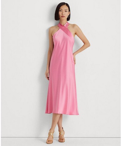 Women's Satin Charmeuse Halter Cocktail Dress Poolside Rose $123.75 Dresses