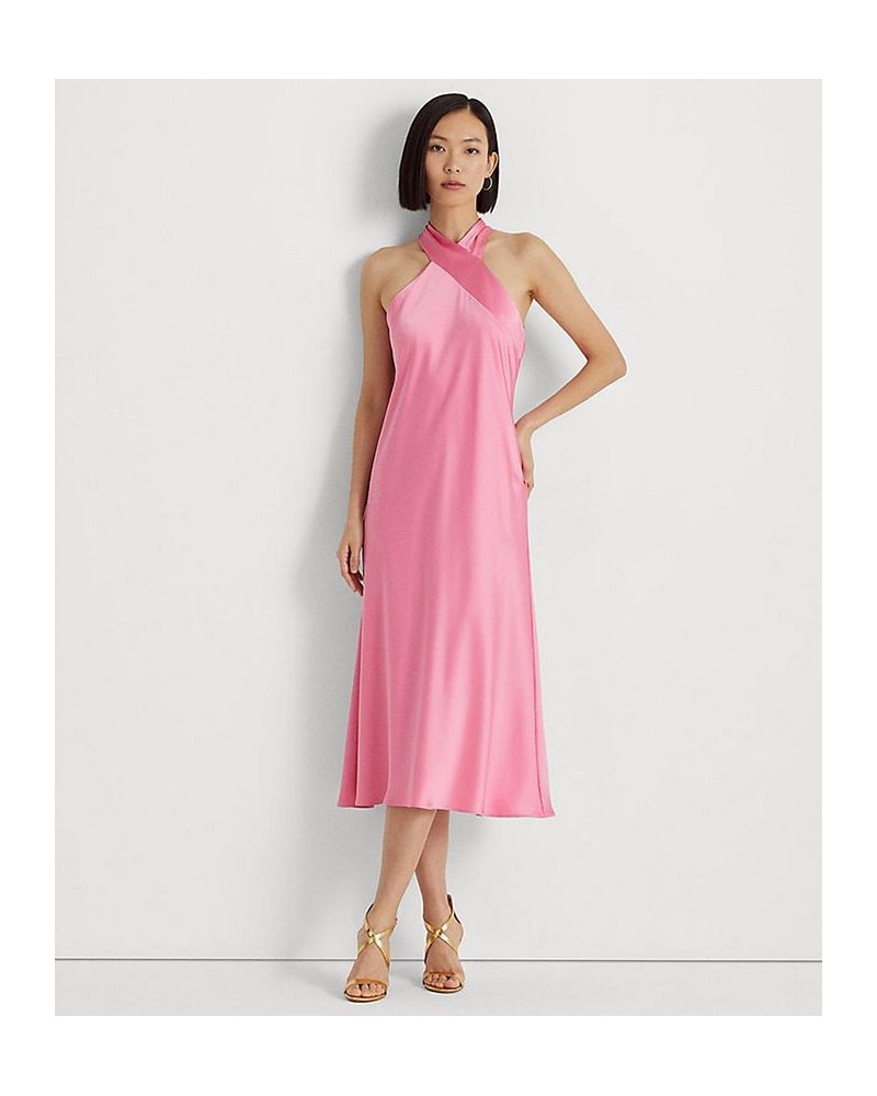 Women's Satin Charmeuse Halter Cocktail Dress Poolside Rose $123.75 Dresses