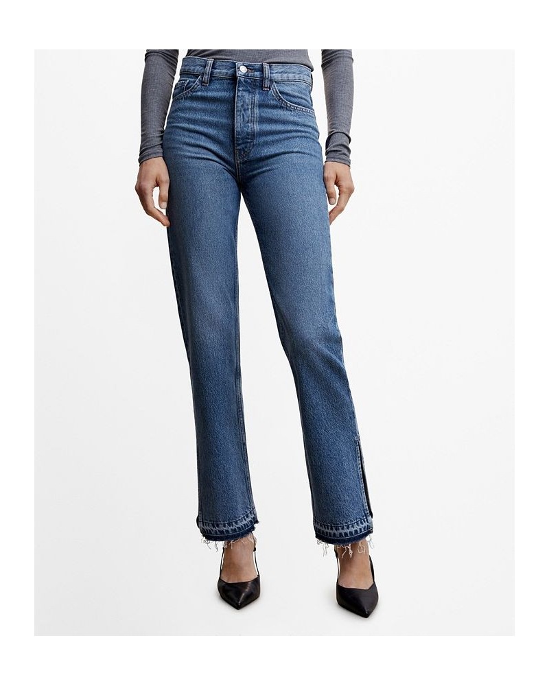 Women's High-Rise Slits Straight Jeans Medium Blue $37.60 Jeans