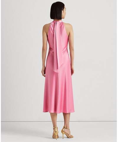 Women's Satin Charmeuse Halter Cocktail Dress Poolside Rose $123.75 Dresses