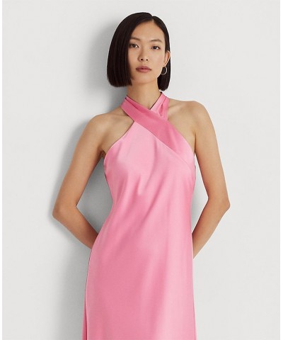 Women's Satin Charmeuse Halter Cocktail Dress Poolside Rose $123.75 Dresses