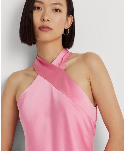 Women's Satin Charmeuse Halter Cocktail Dress Poolside Rose $123.75 Dresses