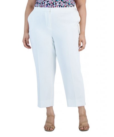 Plus Size Elasticized-Waist Side-Slit Pique Pants Lily White $46.53 Pants