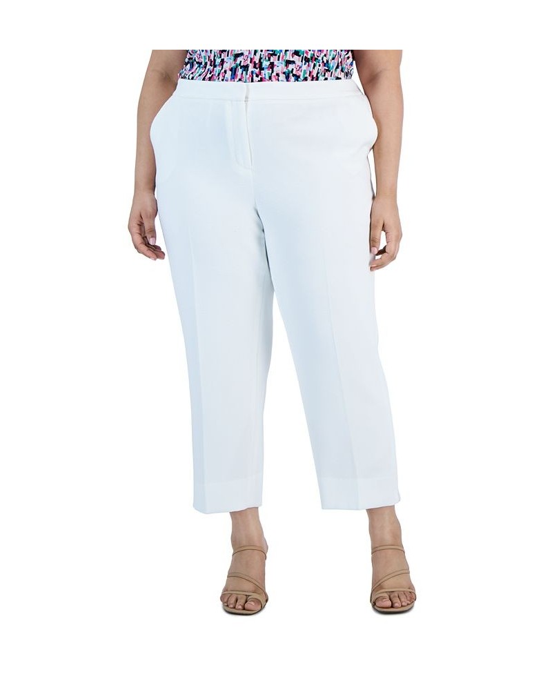 Plus Size Elasticized-Waist Side-Slit Pique Pants Lily White $46.53 Pants