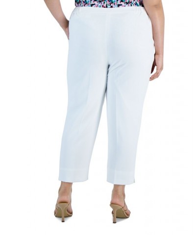 Plus Size Elasticized-Waist Side-Slit Pique Pants Lily White $46.53 Pants