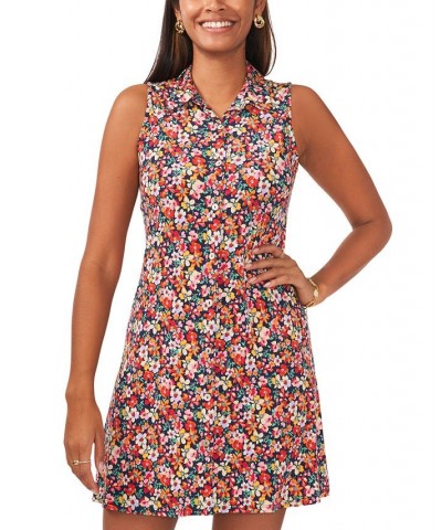 Petite Printed Sleeveless Shirtdress Navy/Pink/Green $43.45 Dresses