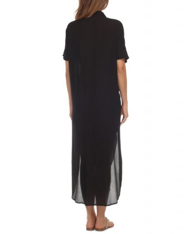 Women's Button-Down Maxi Dress Cover-Up Black $31.36 Swimsuits