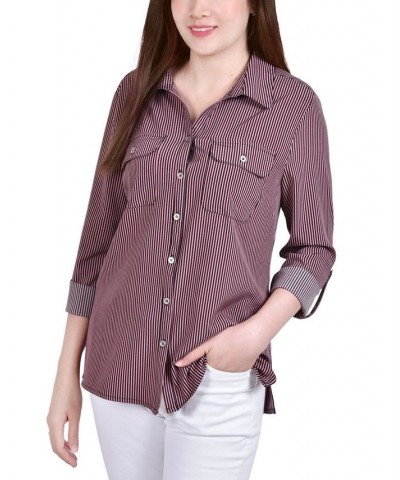 Women's 3/4 Roll Tab Shirt with Pockets Lilas Blac $16.32 Tops