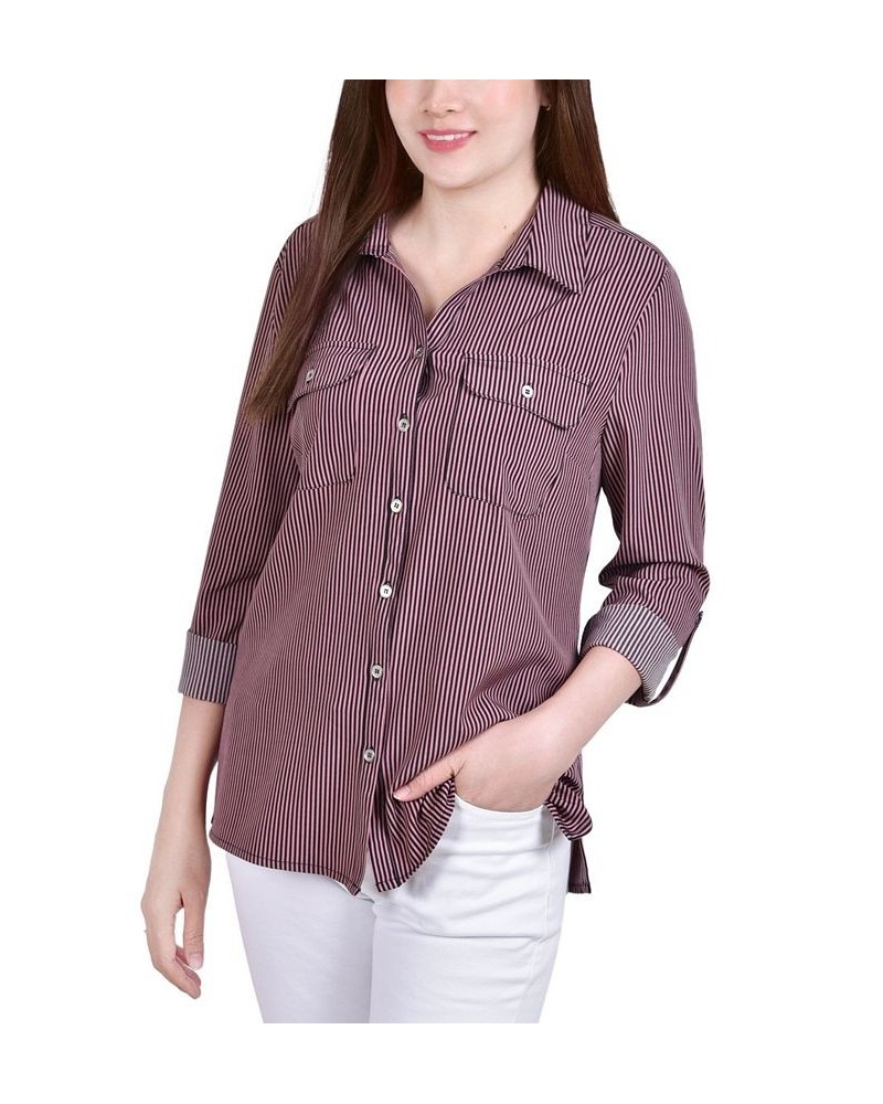 Women's 3/4 Roll Tab Shirt with Pockets Lilas Blac $16.32 Tops