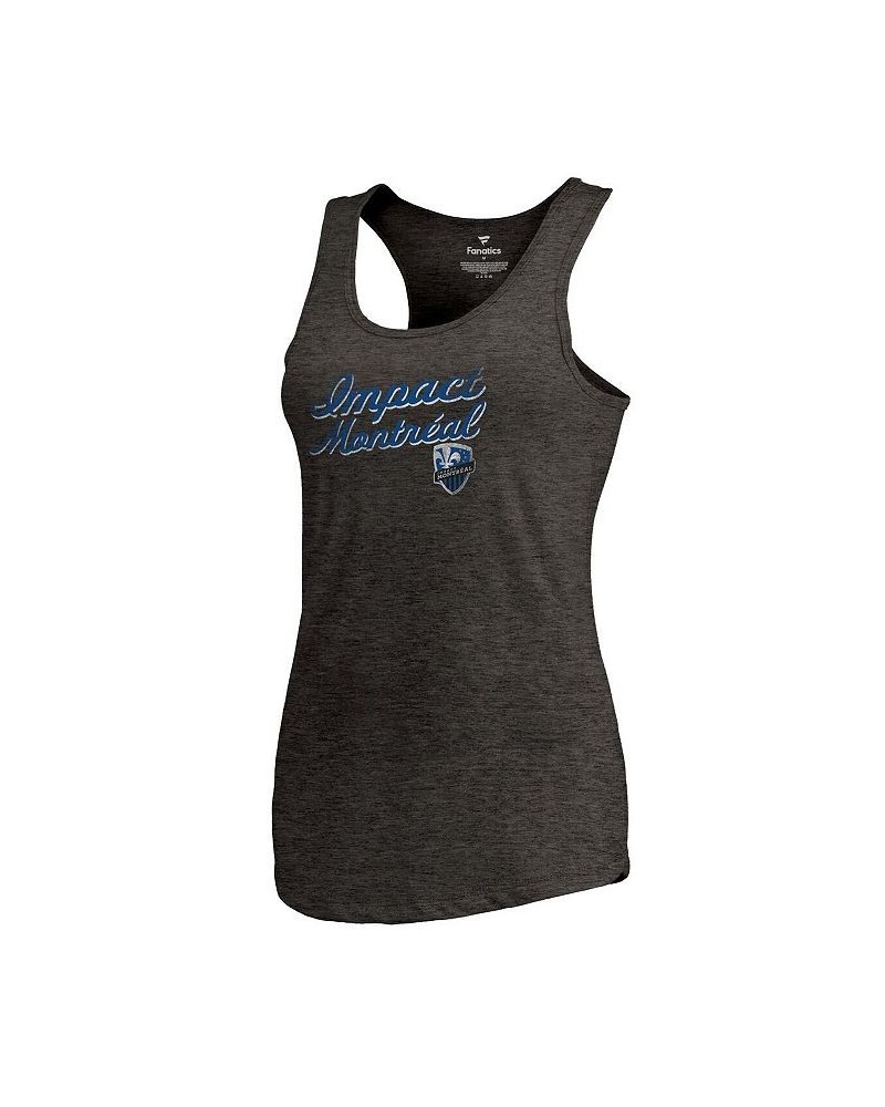 Women's Branded Heathered Black Montreal Impact Rising Script Tri-Blend Tank Top Black $21.59 Tops