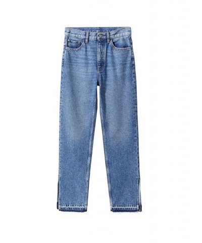 Women's High-Rise Slits Straight Jeans Medium Blue $37.60 Jeans
