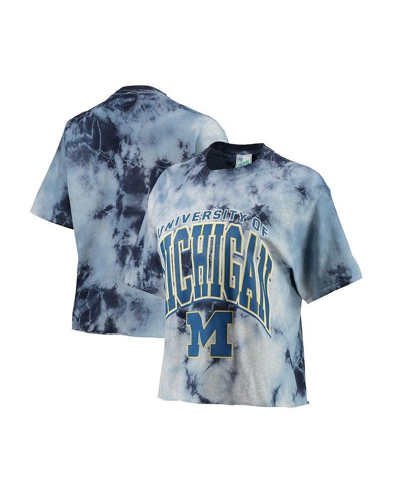 Women's '47 White Navy Michigan Wolverines Vintage-Like Tubular Tie-Dye Crop T-shirt White, Navy $29.99 Tops