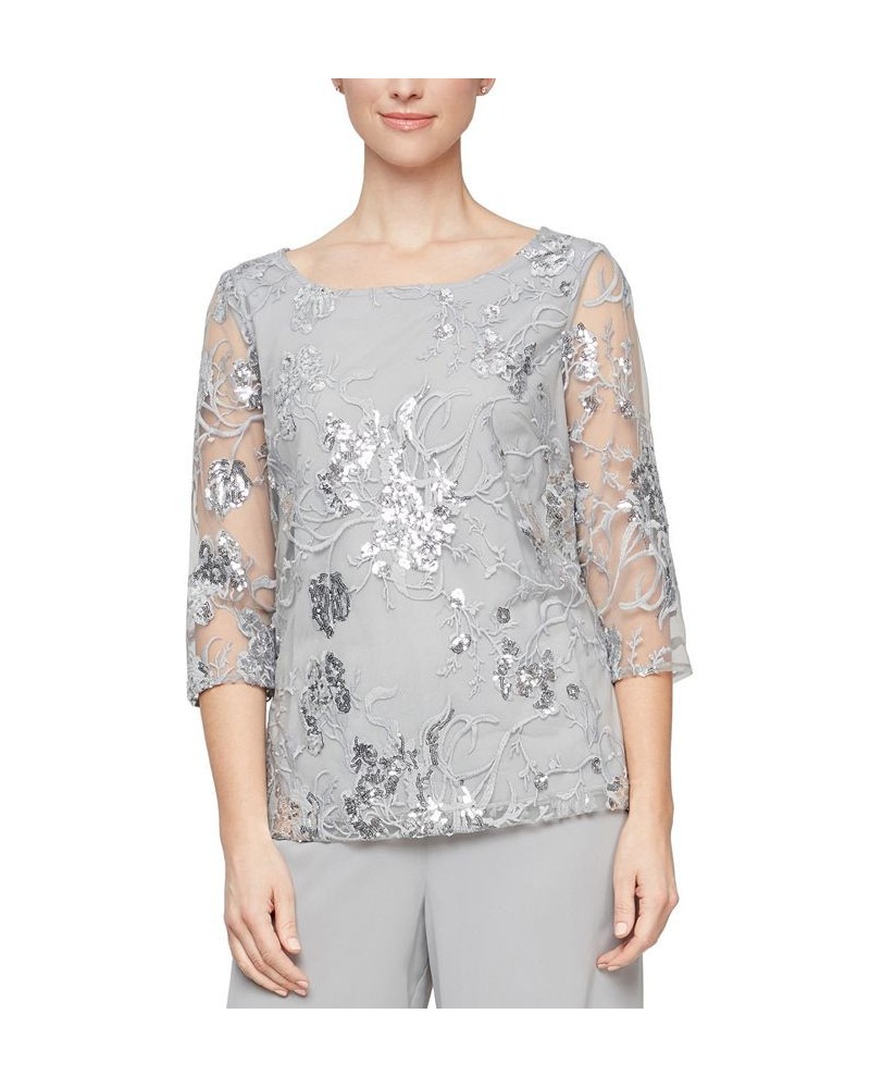 Petite Sequined Embroidered Tunic Dove $49.29 Tops