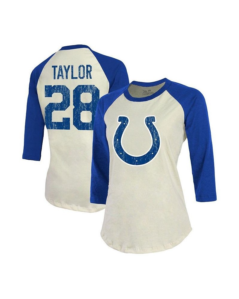 Women's Indianapolis Colts Player Name and Number Raglan 3/4-Sleeve T-shirt Cream, Royal $34.79 Tops