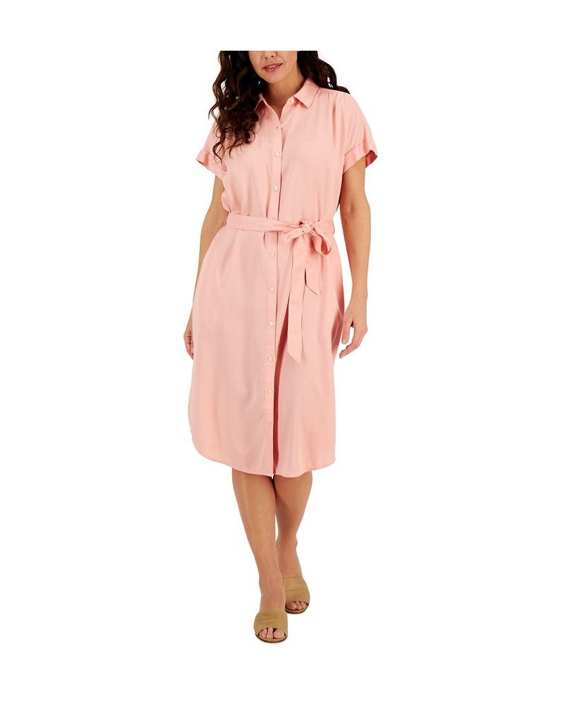 Women's Short-Sleeve Tie-Belt Shirtdress Orange $35.11 Dresses